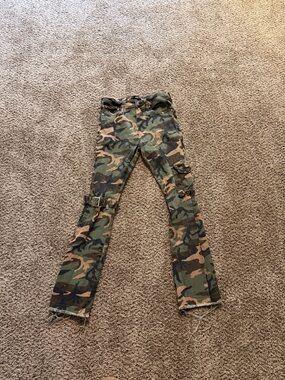 Fashion Nova Men's Slim Straight Camo Cargo Jeans - Green/Brown/Black